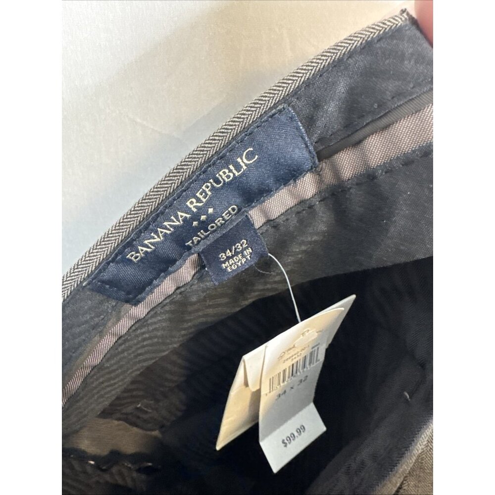 Banana Republic Tailored‎ Dress Pants Men 34x32 Brown Herringbone NWT - Picture 6 of 8